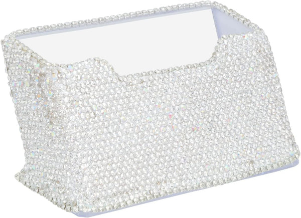 KEYPOWER Business Card Holder Stand for Office - Professional Display with White Crystal Accessories (White)