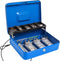Durable Metal Cash Box with Key Lock, Money Tray, Security Locker with Cable, Blue
