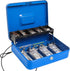 Durable Metal Cash Box with Key Lock, Money Tray, Security Locker with Cable, Blue