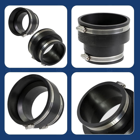 6I59 Flexible PVC Reducing Coupling with Stainless Steel Clamps, 5.5" x 4.5" Inner Diameter