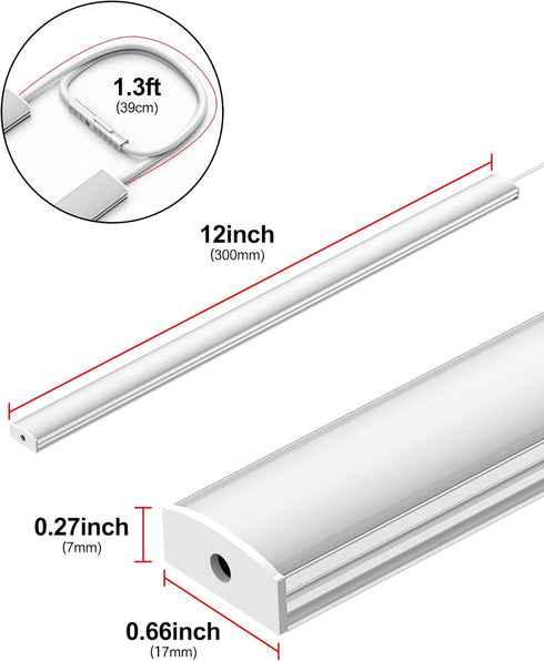 Dimmable Counter 2pcs 12 Inch, 6000K Closet Plug-in Under Cabinet Lighting, Lights for Kitchen, Cold White Linkable USB