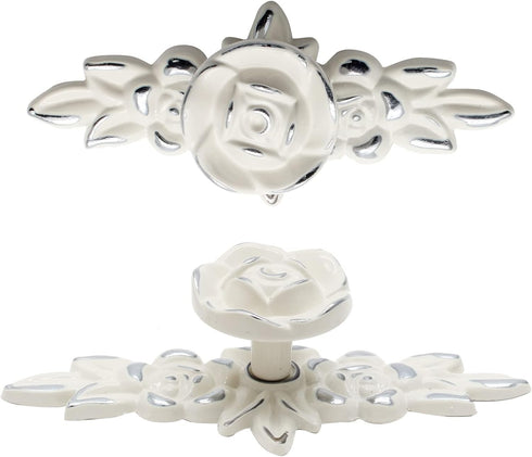5 Pcs Rose Cabinet Knobs with Backplate, Vintage Floral Drawer Pulls, Zinc Alloy Handles for Cabinets, Dresser