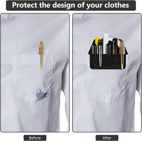 Pen Pocket Protector, 2 Pieces PU Leather Pocket Pen Holder Organizer for Shirts, Lab Coats, Multi-Purpose (Black)