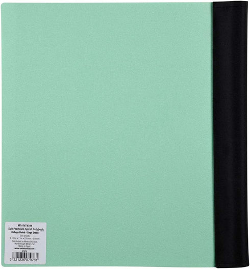 Mintra Office Durable PREMIUM Spiral Notebook - Sage Green, 5 Subject (8.5in x 11in), Fabric Covered Coils for School