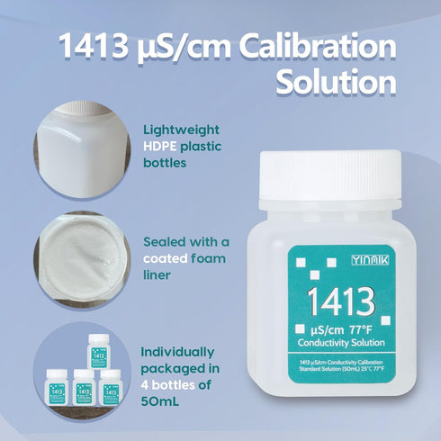 1413 µS/cm Calibration Solution, Conductivity Buffer for 5 in 1 Salinity Tester, 4 Bottles of 50mL