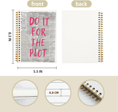 Trendy Positive Affirming Notebook - Do It for The Plot, Retro Newspaper Aesthetic, Spiral Bound