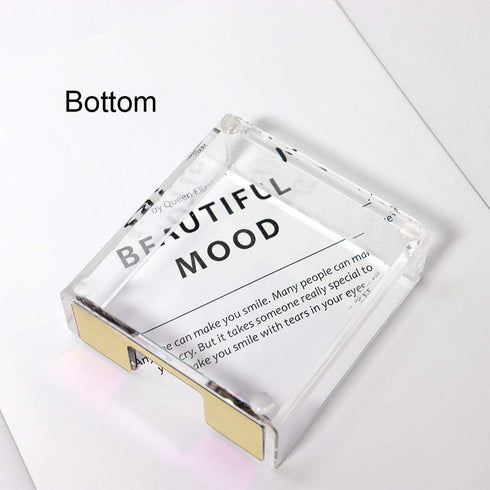 Buqoo Acrylic Sticky Notes Pad Holder, 3.5x3.3 Inch Memo Holder for Office Supplies (Gold) Clear Desk Accessories