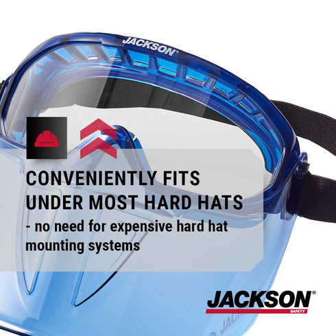 Jackson Safety GPL500 Safety Goggles with Flip Up/Detachable Blue Face Shield, Anti-Fog, Clear Lens