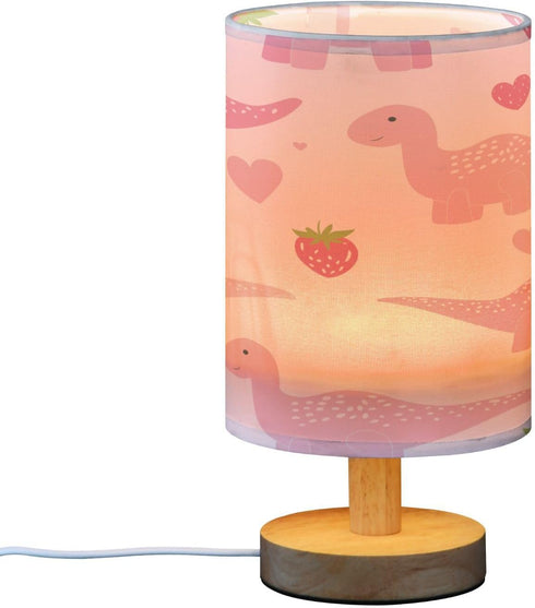 PCTIMMT Cute Pink Dinosaur Strawberry Table Lamp with USB Port Nightstand Lamp Desk Lamp for Bedroom Living Room Simple