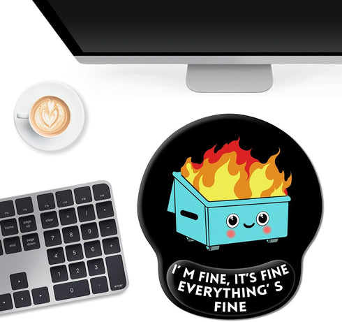 Upgrade Mouse Pad with Wrist Rest, Dumpster on Fire Ergonomic Gaming Gel Mouse Pad with Wrist Support, Cute Non-Slip PU