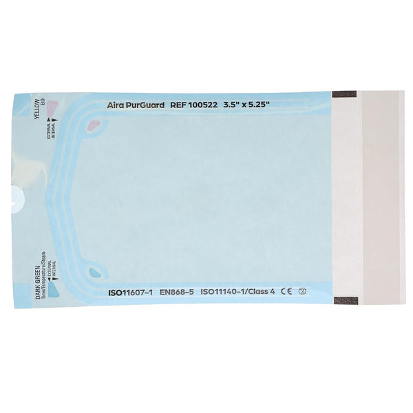 Aira 100522 PurGuard Self-Sealing Sterilization Pouches 3.50" X 5.25" Paper/Blue Film 200/Bx