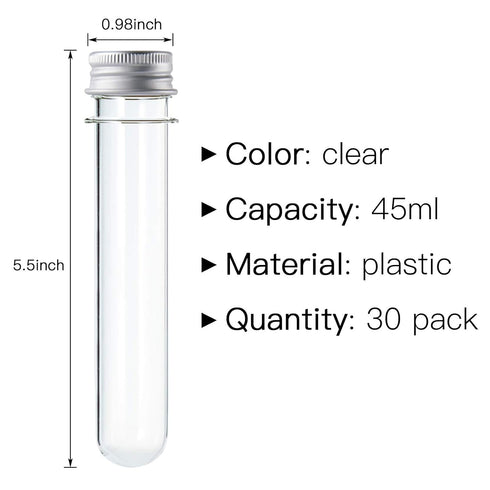 25x140mm(40ml) Plastic Test Tubes with Screw Caps for Gumball Candy Storage, Bath Salt Vials, Plants Propagation(30 Pack)