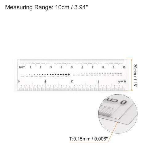 Film Flexible Ruler 4 Inch 0.1mm Scale PET Plastic Covered Folding Straight Ruler Calibration Soft Ruler Measuring Tool for Factory, Transparent