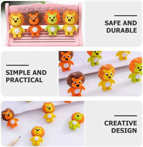 Totority 20pcs Little Lion Mini Erasers, Cute Animal Erasers for Kids, Portable Pencil Erasers