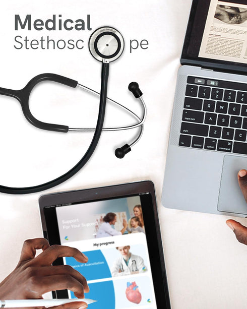 FriCARE Dual Head Stethoscope for Nurses, Medical Students, Paramedics, FSA/HSA Eligible Estetoscopio (Black Tube)