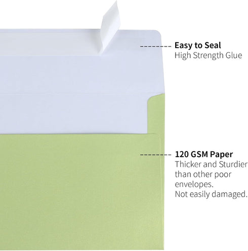 Granhoolm 25 Pack Pale Green A6 Envelopes, 4x6 Pearl Paper Gift Card Envelopes for Invitations (4.75 x 6.5 in)
