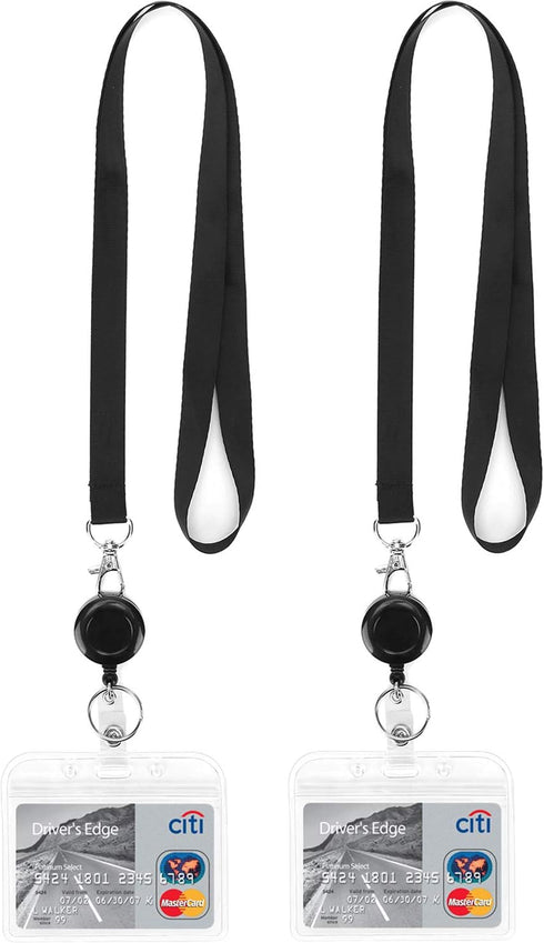YOUOWO 2 Pack Lanyard with ID Badge Holder, Retractable Lanyard Black with Card Holders, Waterproof