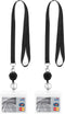 YOUOWO 2 Pack Lanyard with ID Badge Holder, Retractable Lanyard Black with Card Holders, Waterproof