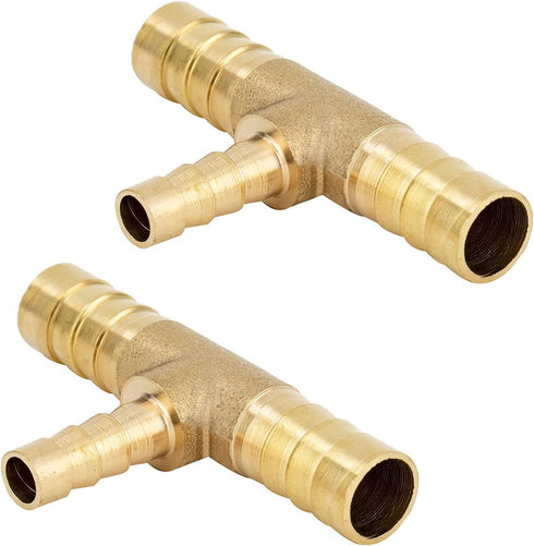 Metalwork Brass Reducing Hose Barb Splice T-Fitting, 3/8" x 5/16" x 3/8" Barbed (Pack of 2)