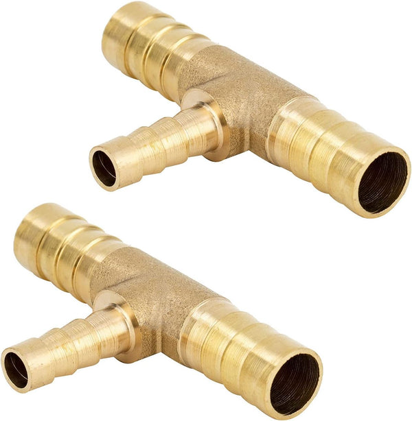 Metalwork Brass Reducing Hose Barb Splice T-Fitting, 3/8" x 5/16" x 3/8" Barbed (Pack of 2)