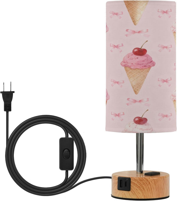 MOOCG Ice Cream Cherry Touch Control Table Lamp with Fabric Shade, 3 Color
