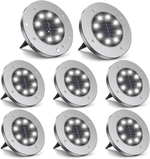 ZGWJ Solar Ground Lights, 8 LED Disk Lights for Outdoor Garden, Landscape, Lawn Pathway, 8 Pack, White