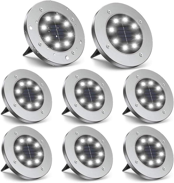 ZGWJ Solar Ground Lights, 8 LED Disk Lights for Outdoor Garden, Landscape, Lawn Pathway, 8 Pack, White