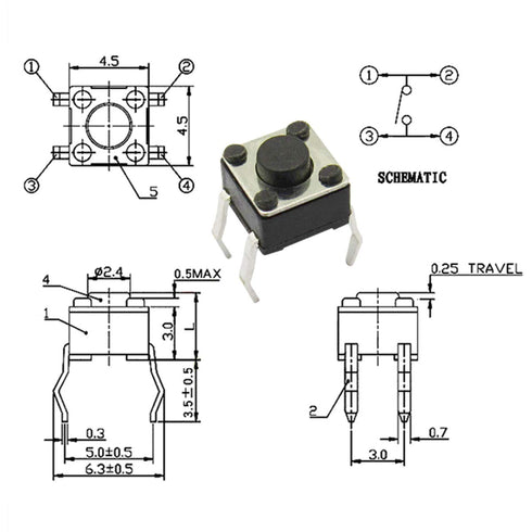 Tactile Button Switch Tact Switch Package, Micro Momentary Tact Assortment Kit (25 Value, 250PCS)