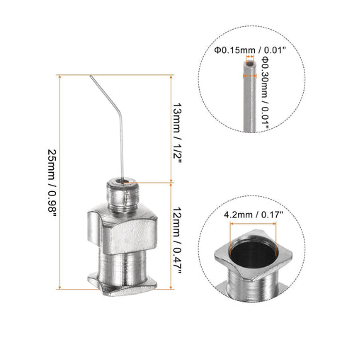 24pcs Blunt Tip Dispensing Needle 30 Gauge 1/2" 45 Degrees Bent Flow Design Bent Dispensing Tips with Luer Lock & Storage Box for Adhesive Glue Dispensing, Silver Tone