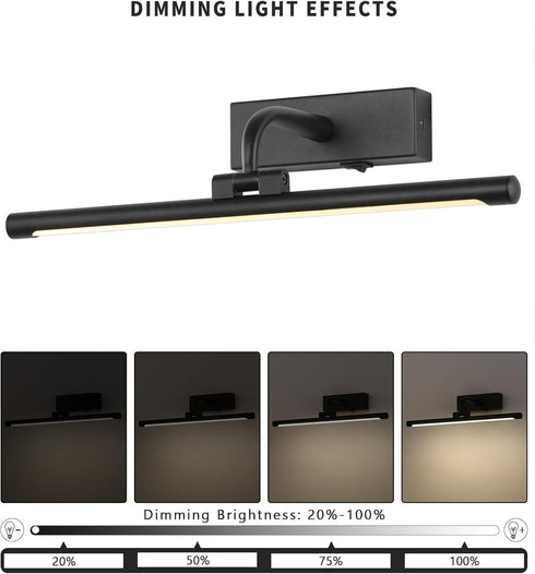 15.94in 3CCT Dimmable Battery Operated Picture Light with Remote and Timer, Wireless Gallery Lights for Picture Black