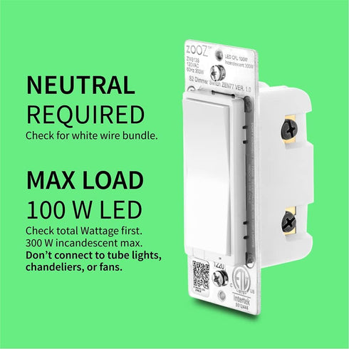 Zooz 800 Series Z-Wave Long Range S2 Dimmer Switch ZEN77, White, Simple 3-Way and 4-Way Solution, Z-Wave Hub Required