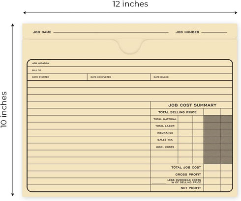 Classic Professional Manila File Folder, 50 Preprinted Job Folders, 10" x 12", Task Cost Tracking, Made in USA