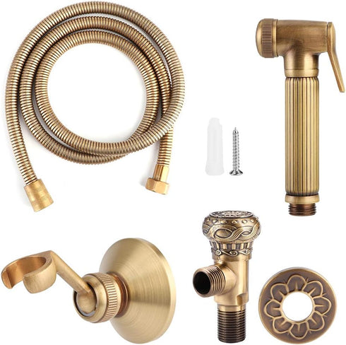 Naroote Handheld Bidet Sprayer for Toilet, Vintage Brass Handheld Bidet Sprayer Spray Bracket