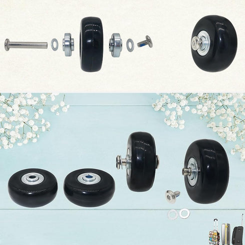 50 x 18mm Set of 4 Luggage Suitcase Replacement Wheels, Rubber Swivel Caster Bearings