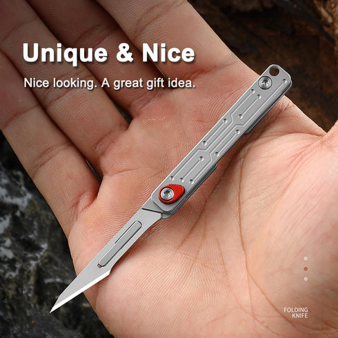 Mini Folding Pocket Knife with 10pcs Replaceable Surgical Blades, Keychain Utility Knives for Women and Men