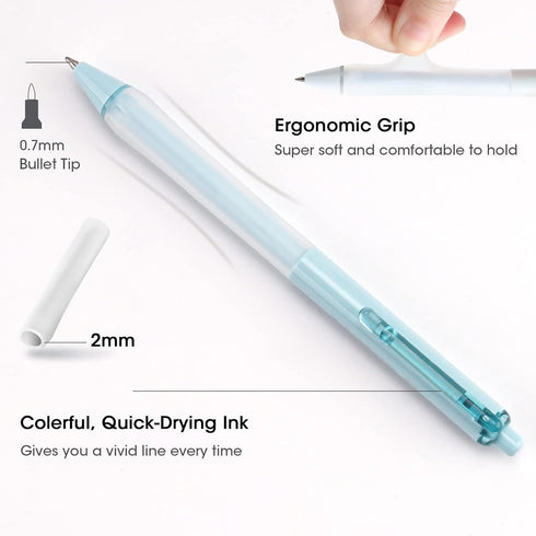 WRITECH Gel Ink Retractable Pens: Black Ink 0.7mm medium Fine Point Pen Set, Extra Smooth Tip No Bleed Smear Smudge Refillable Clickable Pens Bulk for Writing Journaling Multicolor 8ct by WRITECH