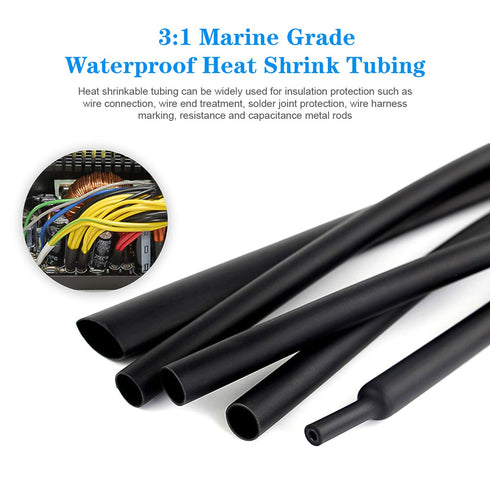 20 Ft 3/8" Dual Wall Black Heat Shrink Tubing, 20 PCS, No Wrinkle Electrical Shrink Tube for Wires, Marine Grade