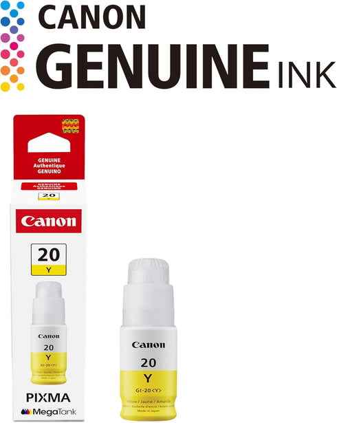 Canon GI-20 G5020, G6020, G7020 Genuine Yellow Ink Bottle, Compatible with Megatank and Printers