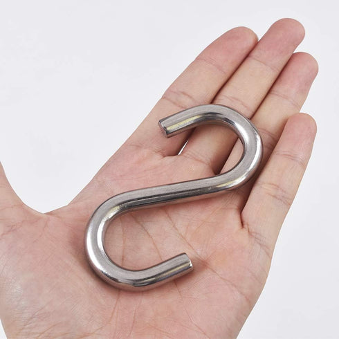 Heavy-Duty 304 Stainless Steel S Hooks - 3.3 Inch Hammock Swing Utility Hooks, Industrial Grade Quality, 4 Packs