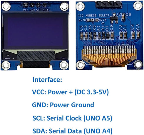 Haldzemo 0.96" I2C 128X64 SSD1306 (2 Pack, OLED Display Module IIC Serial LCD Screen VCC GND SCL SDA Blue)