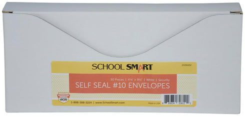 School Smart Self-Seal Envelopes, Number 10, 24 lb, White, Pack of 50