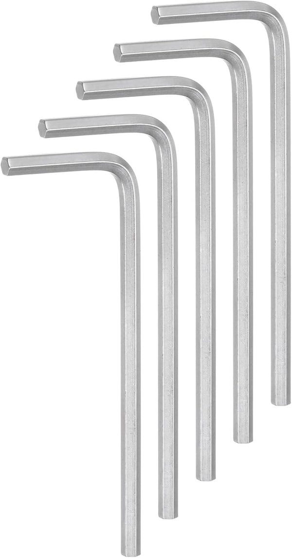 5pcs Chrome Vanadium Steel Hex Key Wrench 3mm L-Shape Metric Wrenches for Home Repair, Silver Tone