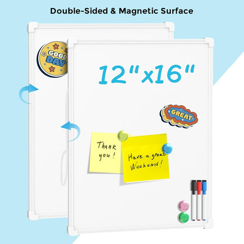 MaxGear Double-Sided Dry Erase Board for Wall, 16"x12" Hanging Whiteboard with 3 Markers & 4 Magnets