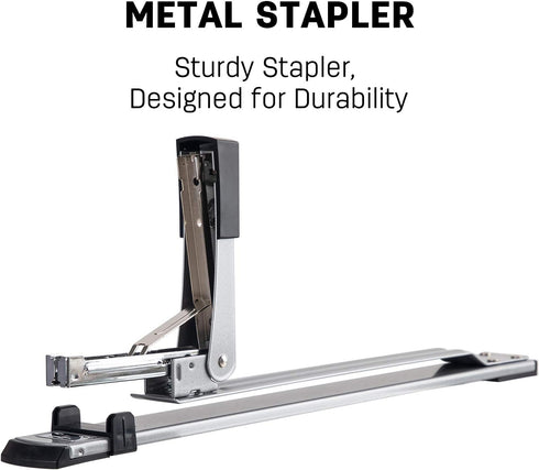 Deli Long Reach Stapler, 20 Sheet Capacity, Long Arm Standard Stapler for Booklet or Book Binding, Silver