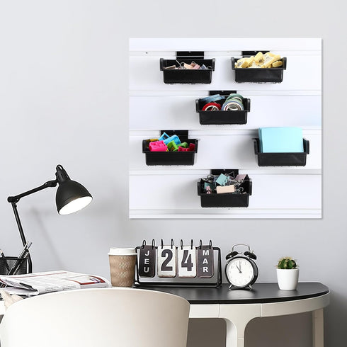 6 Pcs Slatwall Bins with Hooks Set, Small Wall Mounted Storage Bins for Organizing Accessories, Tools, Office, Garage