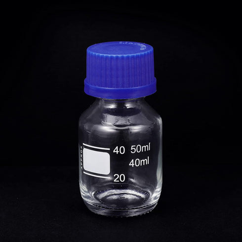 PATIKIL 50mL Reagent Media Bottle, 1Pcs Round Graduated Glass Storage Bottle with Blue Screw Cap