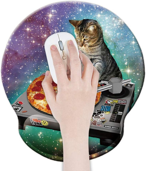 Pizza Cat Mouse Pad, Delicious Food Hipster Cool Cat Design, Memory Foam with Wrist Rest Support