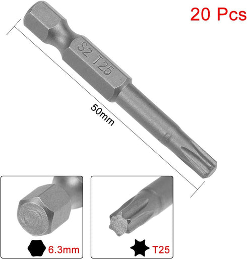 uxcell 20 Pcs T25 Magnetic Torx Screwdriver Bits, 1/4 Inch Hex Shank 2-inch Length S2 Power Tool by uxcell