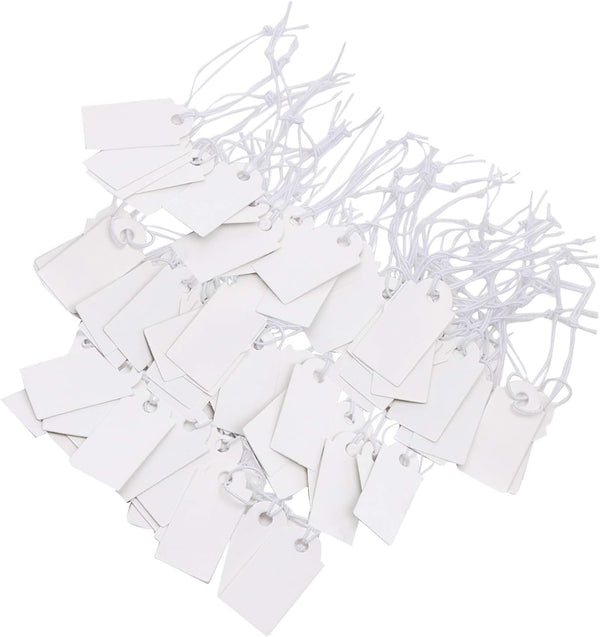Shapenty Small Blank Writable Paper Price Marking Tags, 100PCS with Hanging String for Craft Jewelry Pricing (White)