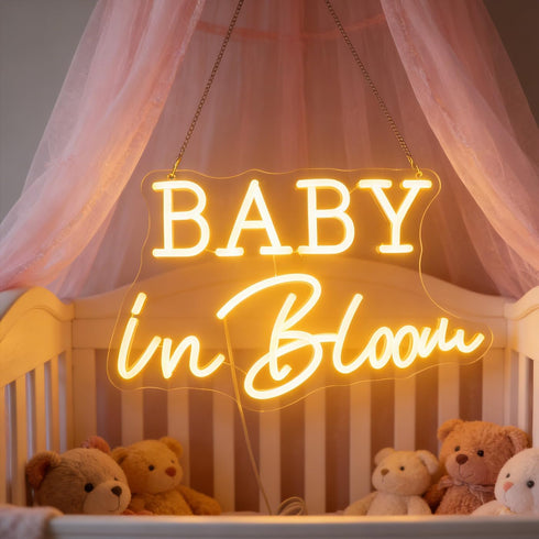 Baby In Bloom Neon Signs Led Gender Reveal Party Boy/Girl Decorations Neon Letters Signs Pregnancy Announcement Party